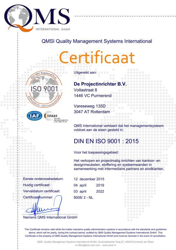 ISO certificaat De Projectinrichter