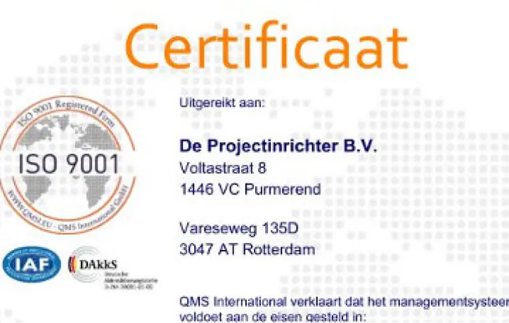 ISO certificaat De Projectinrichter 2019