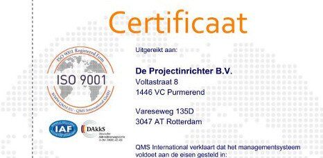 ISO certificaat De Projectinrichter 2019