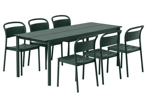 Muuto Linear Steel Table Chairs Dark Green