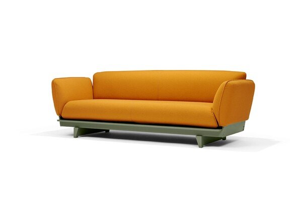 Red Stitch float sofa oranje groen2